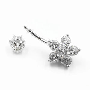 925 Silver Flower CZ Belly Button Ring Navel Piercing Jewelry