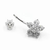 925 Silver Flower CZ Belly Button Ring Navel Piercing Jewelry
