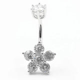 925 Silver Flower CZ Belly Button Ring Navel Piercing Jewelry