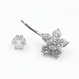 925 Silver Flower CZ Belly Button Ring Navel Piercing Jewelry
