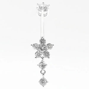 925 Silver Belly Button Ring Flower CZ Navel Piercing