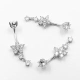 925 Silver Belly Button Ring Flower CZ Navel Piercing