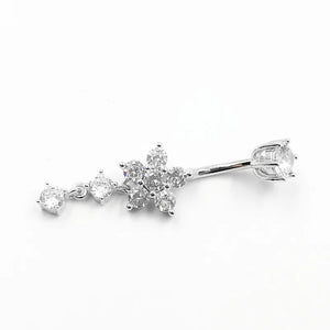925 Silver Belly Button Ring Flower CZ Navel Piercing