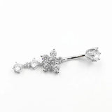 925 Silver Belly Button Ring Flower CZ Navel Piercing