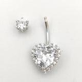 925 Silver Belly Button Ring Heart CZ Navel Piercing Jewelry