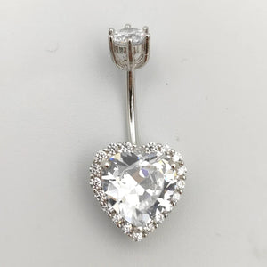 925 Silver Belly Button Ring Heart CZ Navel Piercing Jewelry