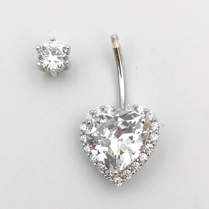 925 Silver Belly Button Ring Heart CZ Navel Piercing Jewelry