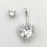 925 Silver Belly Button Ring Heart CZ Navel Piercing Jewelry
