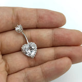 925 Silver Belly Button Ring Heart CZ Navel Piercing Jewelry