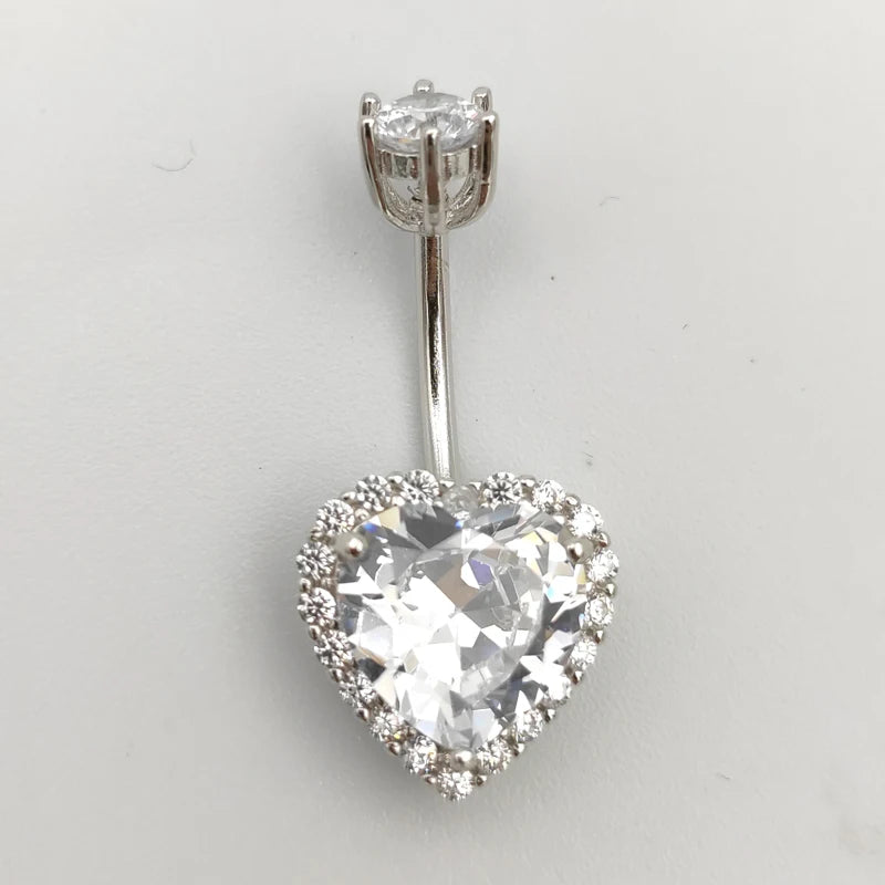 925 Silver Belly Button Ring Heart CZ Navel Piercing Jewelry