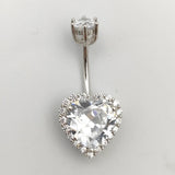 925 Silver Belly Button Ring Heart CZ Navel Piercing Jewelry