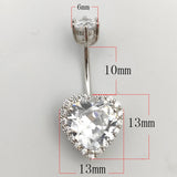 925 Silver Belly Button Ring Heart CZ Navel Piercing Jewelry