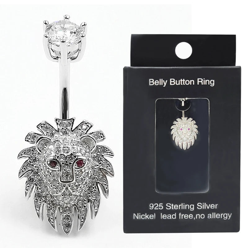 925 Silver Lion CZ Navel Belly Piercing Body Jewelry