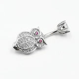925 Silver Owl Belly Button Ring CZ Navel Piercing Jewelry