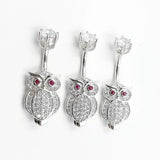 925 Silver Owl Belly Button Ring CZ Navel Piercing Jewelry