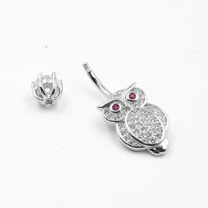 925 Silver Owl Belly Button Ring CZ Navel Piercing Jewelry