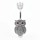 925 Silver Owl Belly Button Ring CZ Navel Piercing Jewelry