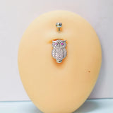 925 Silver Owl Belly Button Ring CZ Navel Piercing Jewelry