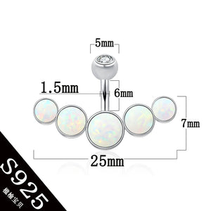 925 Silver Opal Belly Button Ring Body Jewelry S925 6 8 10 mm