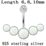 925 Silver Opal Belly Button Ring Body Jewelry S925 6 8 10 mm