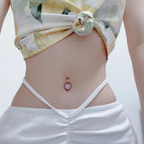 925 Silver Belly Piercing Pink Flower CZ Navel Jewelry