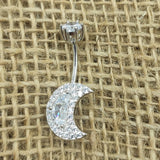 925 Silver Moon CZ Navel Piercing Body Jewelry for Women