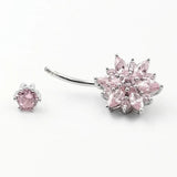925 Silver Pink Flower CZ Navel Button Ring