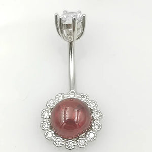 925 Silver Belly Ring Garnet Navel Piercing Jewelry Women