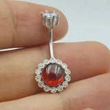 925 Silver Belly Ring Garnet Navel Piercing Jewelry Women