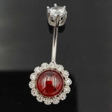 925 Silver Belly Ring Garnet Navel Piercing Jewelry Women