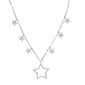 925 Silver CZ Star Charm Short Necklace Women Jewelry