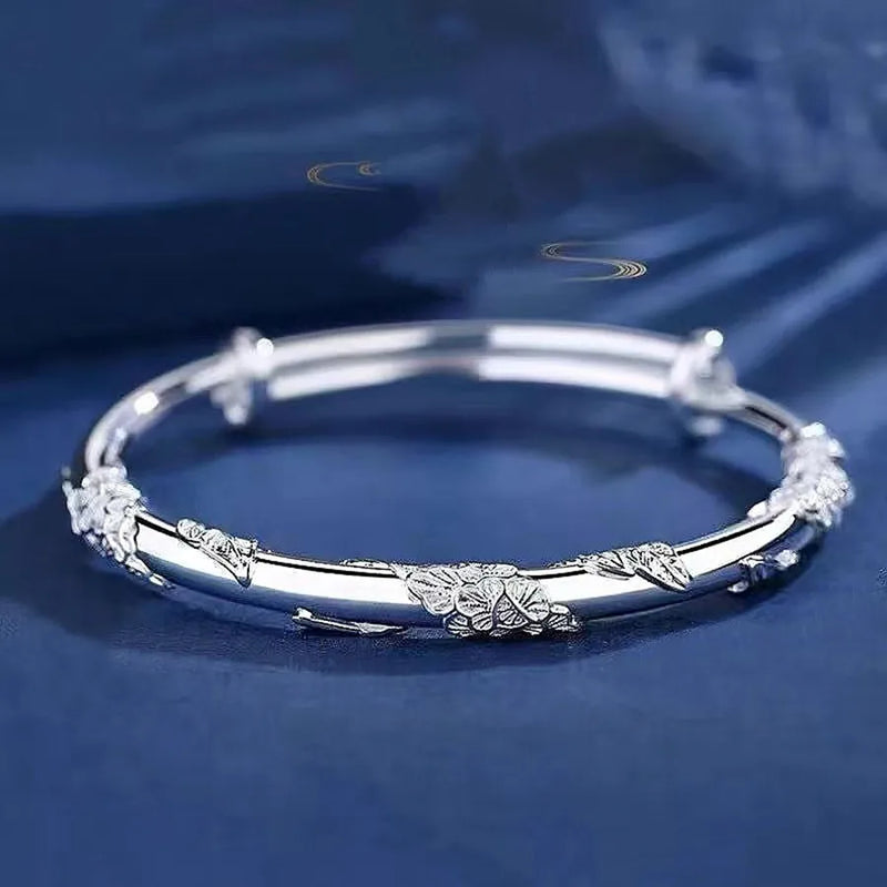 925 Silver Flowers Bracelet Bangle Women Wedding Jewelry
