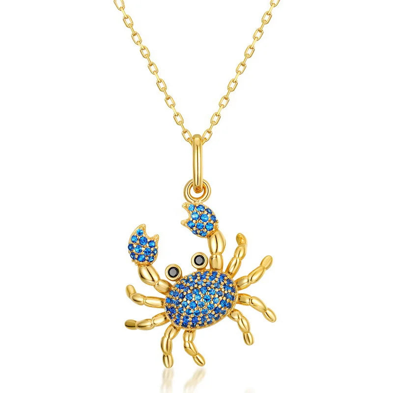 925 Sterling Silver Crab Necklace Summer Ocean Pendant for Women