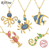 925 Sterling Silver Crab Necklace Summer Ocean Pendant for Women