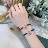 925 Silver Moonstone Safety Lock Bracelet Red Hand Woven Couple Bracelet