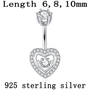 925 Silver Heart Belly Button Ring Zircon Body Jewelry