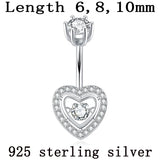 925 Silver Heart Belly Button Ring Zircon Body Jewelry
