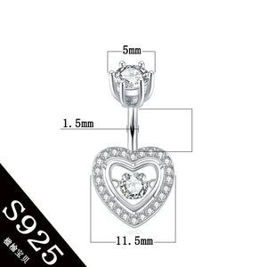 925 Silver Heart Belly Button Ring Zircon Body Jewelry