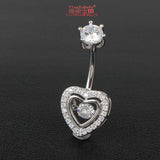 925 Silver Heart Belly Button Ring Zircon Body Jewelry