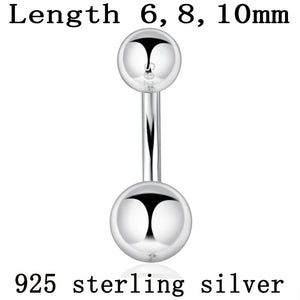925 Silver Belly Button Ring Double Ball Arc Rod Piercing