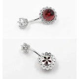 925 Sterling Silver Round Belly Button Ring with Garnet Stone