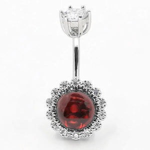 925 Sterling Silver Round Belly Button Ring with Garnet Stone