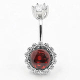 925 Sterling Silver Round Belly Button Ring with Garnet Stone