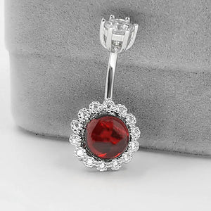 925 Sterling Silver Round Belly Button Ring with Garnet Stone