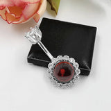 925 Sterling Silver Round Belly Button Ring with Garnet Stone