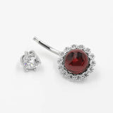 925 Sterling Silver Round Belly Button Ring with Garnet Stone