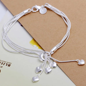 925 Silver Wedding Bracelet Heart Charm Lady Valentine Jewelry