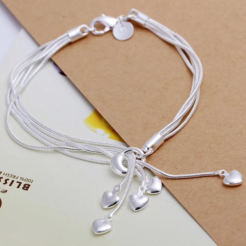 925 Silver Wedding Bracelet Heart Charm Lady Valentine Jewelry