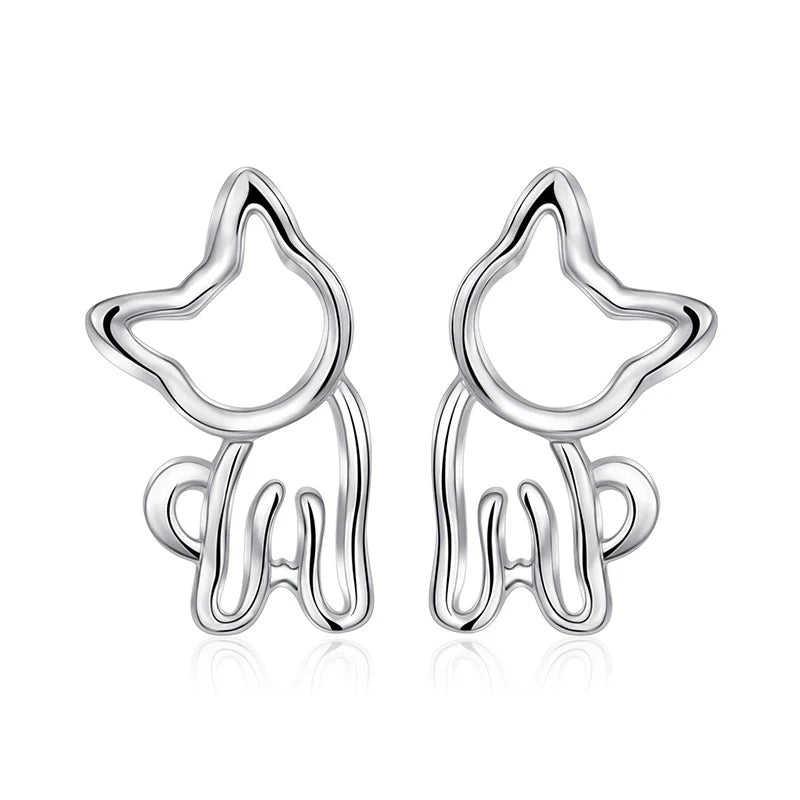 925 Sterling Silver Cat Earrings Animal Earrings for Girls