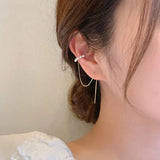 925 Silver Chain Ear Clip with Freshwater Pearl Earrings